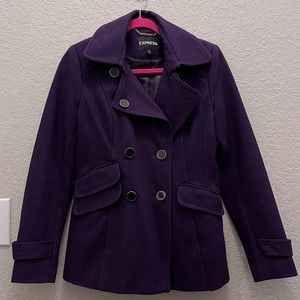 EXPRESS Women’s Purple Peacoat Cheetah Print Lining size XS Garment Bag Included